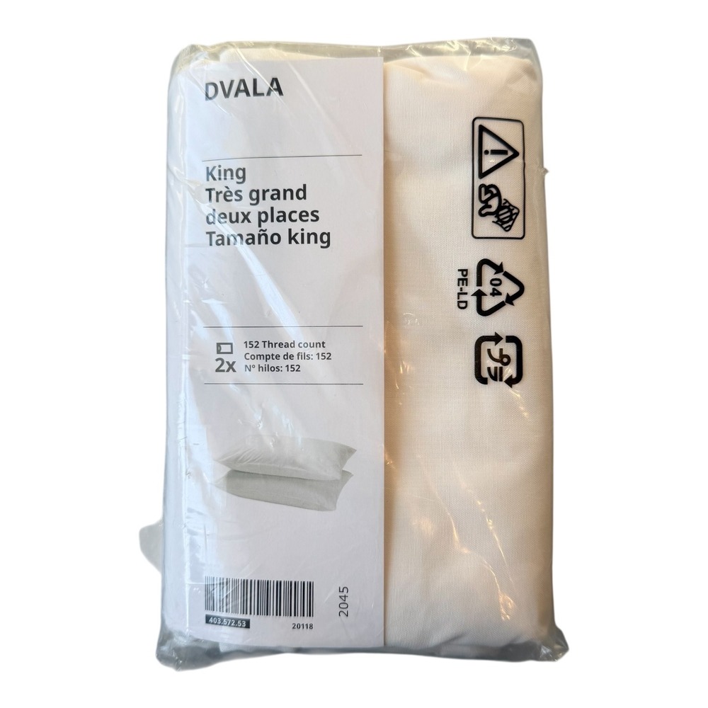 IKEA DVALA King White Pillowcases Set of 2 100% Cotton 152 Thread Count‎